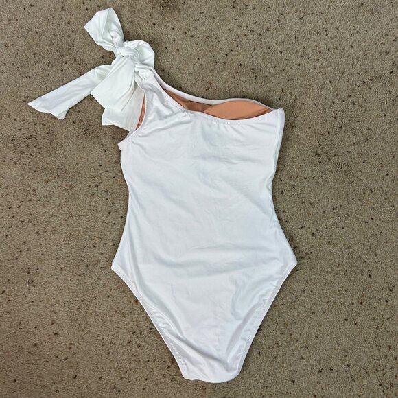 NEW J.Crew Bow One Shoulder One-Piece Swim Suit White Size 6 Women's - Picture 3 of 4
